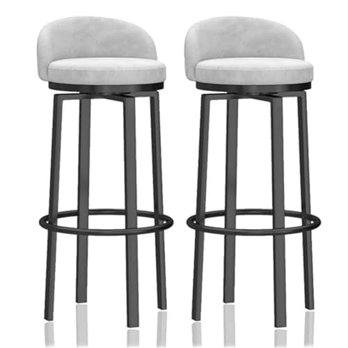 Juego de taburetes de bar giratorios de terciopelo con diseño moderno, sillas tapizadas para cocina, hogar, bar, pub, base negra, asiento de respaldo bajo, altura de 65 cm, 2 unidades