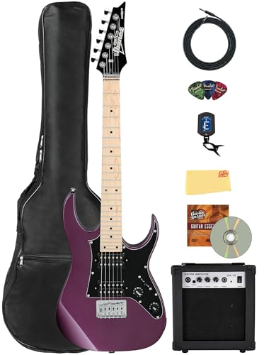 Ibanez GRGM21M RG Gio miKro Short-Scale Electric Guitar - Metallic Purple Bundle with Amp, Gig Bag, Tuner, Strap, Instrument Cable, Austin Bazaar Instructional DVD, and Polishing Cloth