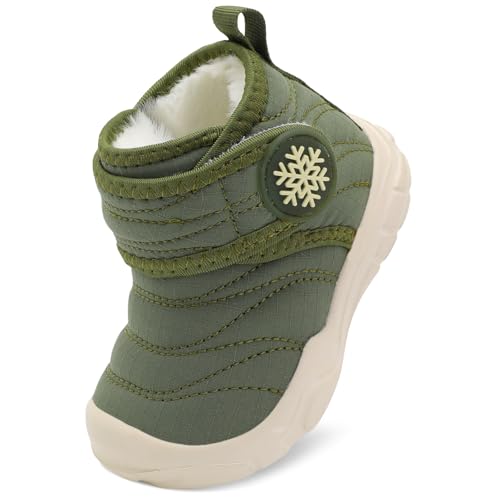 BARERUN Toddler Boots Kids Boys Girls Winter Warm Faux Fur Kids Cozy House Shoes Slip-On Walking Ankle Boots Green Toddler Shoe Size 8-8.5 by BARERUN - Image 7