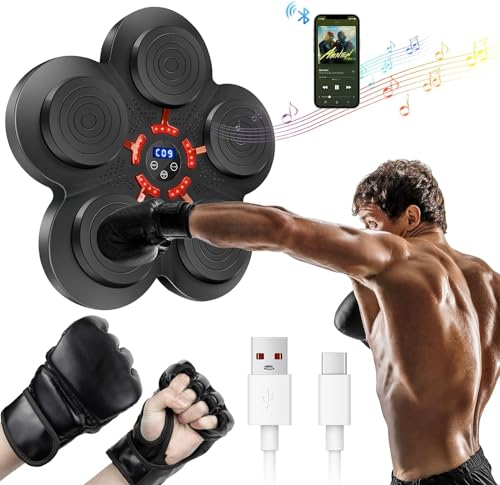 Music Boxing Machine with Bluetooth - Smart Boxing Target Training Punching Equipment with 9 Modes Speed, Wall Mounted Electronic Intelligent Boxing Target with Boxing Gloves for Home, Indoor and Gym