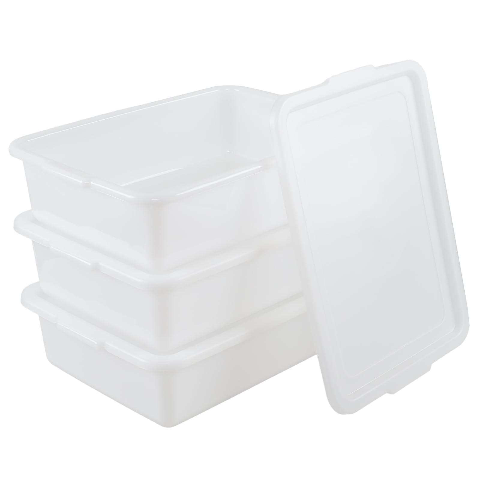 Guankan 13 L Commercial Bus Boxes with Lids, White Plastic Food Service Bus Tub, 3 Pack