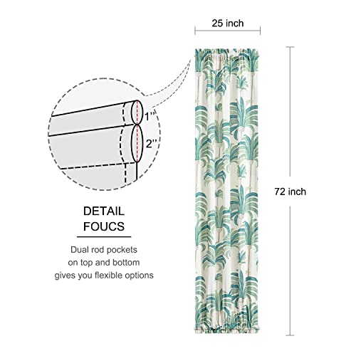 Vogol Front Door Panel Curtains, Tropical Green Leaves Printed Rod Pocket French Door Curtains, 72 Inches Long Patio Door Curtain For Classroom Sliding Glass Door, 1 Piece #TOP2