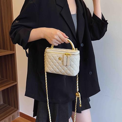 Mini Quilted Square Box Bag For Women，Top-Handle Crossbody Handbag With Metal Chain Strap Vanity purse3