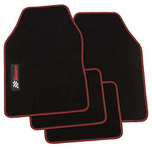 PETEX Carbon Autoteppich Universal 4-teilig schwarz/rot