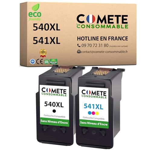 COMETE, Marca Francesa - 540XL y 541XL - 2 Cartuchos de Tinta Compatibles con Canon 540 XL y 541 XL para Canon Pixma TS5150 MG3650 MG3600 MX475 MX535 MG3500 - sin Nivel de Tinta - 1 Negro y 1 Color