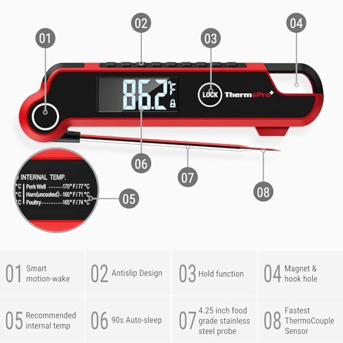 Image of LABART ThermoPro TP620 Instant Read Meat Thermometer Digital, Cooking Thermometer with Large Auto-Rotating LCD Display, Waterproof Food Thermometer Digital for Kitchen, BBQ, or Grill