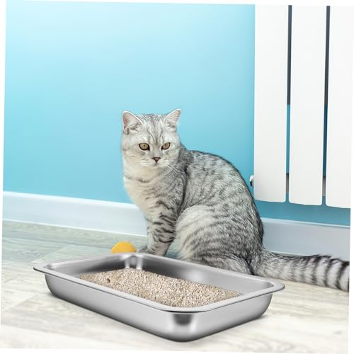 FONDOTIN Caixa De Aço Inoxidável Caixa De Areia Para Gatos Bandeja De Areia Para Gatos Caixa De Arei