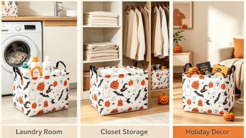 Image of Rectangle Storage Basket with Handles,Collapsible Storage Bin,Books Box,Gift Basket(Original Halloween)
