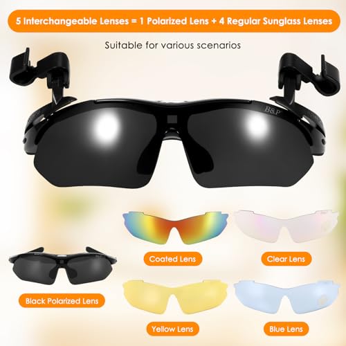 Image of DEECOZY Polarized Clip On Sunglasses, Clip Cap /Wearable /Head Mounted Sunglasses, UV400 Protection with 5 Lenses for Fishing