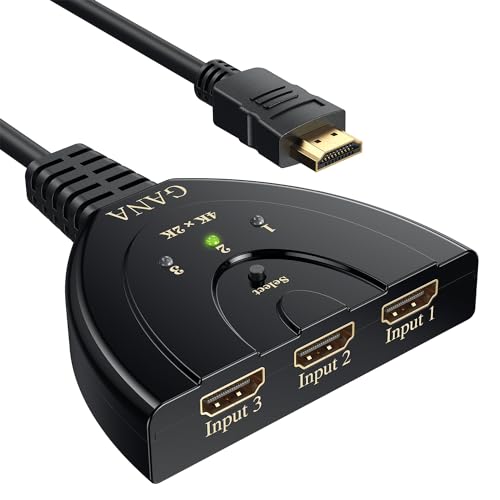 Switch HDMI 4k, GANA Multiprise HDMI Switch 3 Entrée 1 Sorties Commutateur HDMI avec Câble Haute Vitesse, Splitter HDMI Switcher en Charge pour TV Fire Stick, Xbox, PS5 PS4, Blu-Ray,DVD,PC, Roku