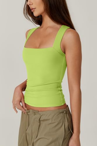 Image of QINSEN Women's Square Neck Sleeveless Double-Layer Tank Tops Basic Tight T Shirts