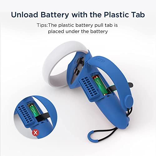 KIWI design Controller Grips Cover with Battery Opening Adjustable with Knuckle Straps, Perfect Match for Beat Saber Compatible with Quest 2 Accessories (RD+BU)