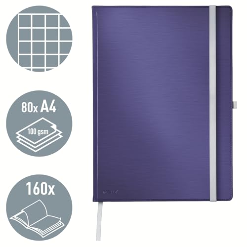 Leitz Style A4 Notizbuch Kariert, Hardcover, 160 Seiten, 80 Blatt, FSC-zertifiziertes 100 g/m² Papier, Verschluss & Lesezeichen, für Büro & Home Office, Blau, 44761069