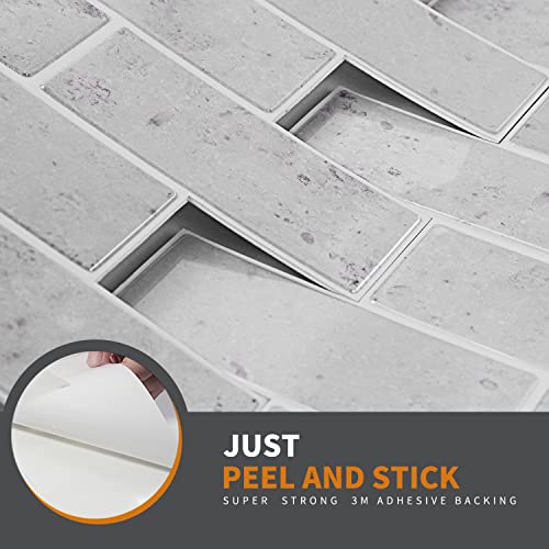 Vamos Tile 10-Sheet Peel And Stick Subway Tiles For Kitchen, Thicker 12"X12" Self Adhesive Shiny Pet Wall Tiles Stick On Backsplashes For Kitchen And Bathroom (Light Grey Marble Veins) #TOP2