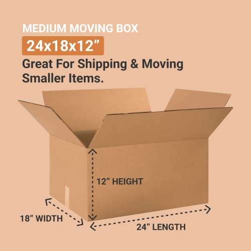 Image of BOX USA Double Wall Shipping Boxes Large 24 inchL x 18 inchW x 12 inchH 10-Pack - Corrugated Cardboard Box for Moving, Mailing, Packing, Packaging and Storage