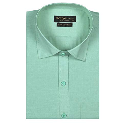 Image of ACCOX Men's Half Sleeves Formal Regular Fit Cotton Plain Shirt(Green,GC129)