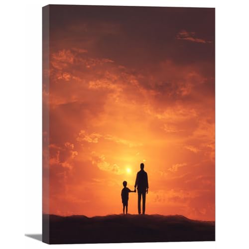 Tableau toile portrait de coucher de soleil orange 50x75cm encadrée