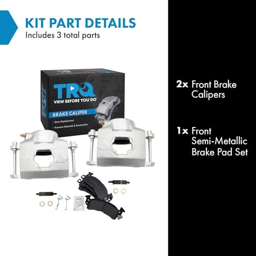 Image of TRQ Front Brake Caliper Brake Pad Set Semi Metallic Compatible with 1987-1992 Cadillac Brougham 1979-1995 Chevrolet G10 G20 1979-1995 GMC G1500