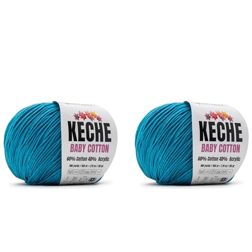 Image of Keche Baby Cotton, 60% Cotton 40% Acrylic Yarn, Soft Cotton Yarn for Crochet and Knitting, Amigurumi Yarn 4 Skeins /Balls [1.76 Oz (50g) / 180 Yrds (165m)] x 2 Blue