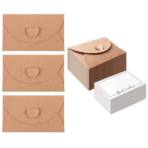 Funngy - Mini Enveloppes,25 PCS Kraft Enveloppe Enveloppes de Correspondances et de Cartes de Vœux Mini Enveloppe Cadeau pour Noël Thanksgiving Invitation au Mariage Cartes Vœux Fête D'Anniversaire