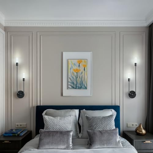 Image of Black Wall Sconces Set of Two U Shape 2 Light 6000K LED Wall Sconce Dimmable Bathroom Sconces Modern Sconces Wall Lighting for Bedroom Hallway Wall Light Fixtures Indoor