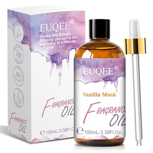 EUQEE Vanilla Musk Fragrance Oil 3.38 Fl oz/ 100ml Essential Oils for Diffuser Candle Making DIY Soap Aromatherapy with Glass Dropper
