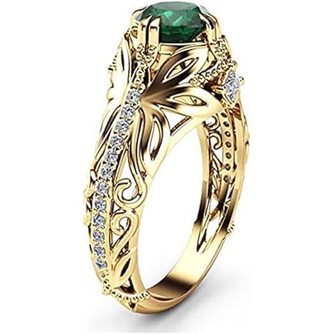 RKKOJJO 925 Sterling Silver Shiny Cubic Zirconia Rings 14K Gold Plating Emerald Diamond Ring for Women Jewelry Findings Earring Backs Findings (US Code 7) Cover