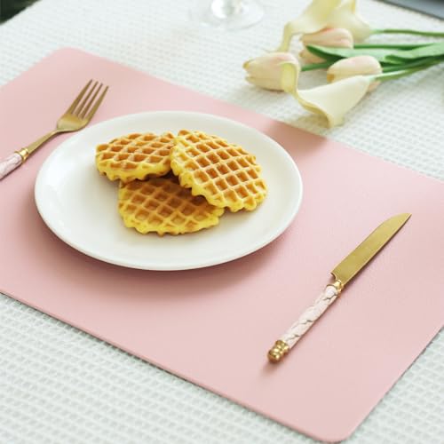 Faux Leather Placemats HeloHo Pink and Grey Table Place Mats Set of 6 Waterproof Oilproof Heat Stain Resistant Washable Wipeable Placemat for Kitchen Dining Table Decoration Indoor Outdoor by HeloHo - Used condition - Image 5