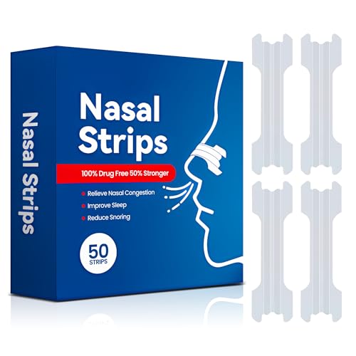 Clear Nasal Strips 50 Pack – Premium Extra-Strength Anti-Snoring Nose Strips for Better Breathing, Allergy & Congestion Relief, Drug-Free Sleep Aid, Hypoallergenic, Fits Men & Women