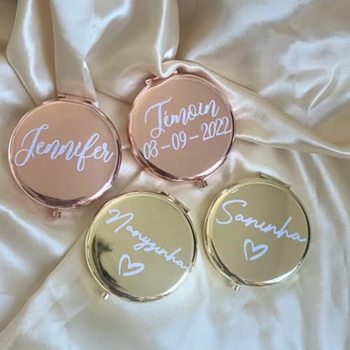 HDLOVE Personalizzate Specchi Compatti, Con Aggiunta Di Foto, Nome, Testo, Viaggio Portatile Pieghevole Su Entrambi Lati Mini Specchi Per Trucco Regalo, Feste Nuziali
