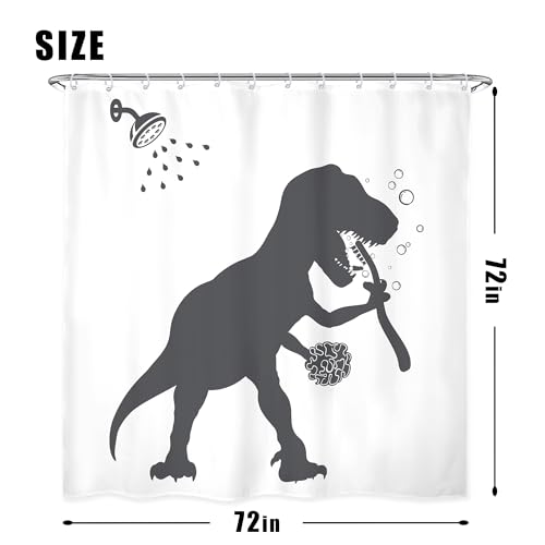 Image of 4PCS Dinosaur 71Wx71H Inches Funny Animal Dino Silhouette Shadow Kids Shower Curtain Sets with Rugs,Toilet Lid Cover and Bath Mat,for Boys Bath Accessories Art Home Decor Fabric 12 Pack Hooks