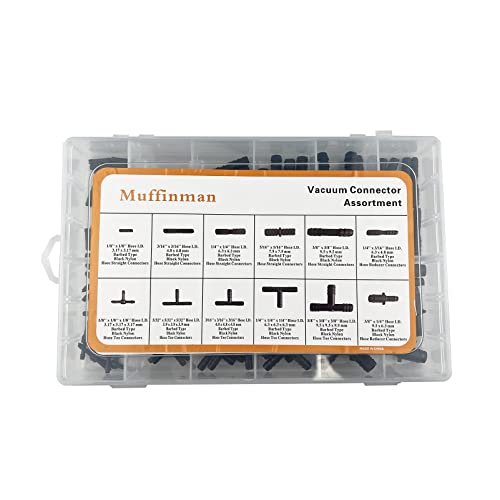 Vacuum Connector Assortment,Automotive Vacuum Tubing Connector Vacuum Tee Connector Assortment Kit,Black Nylon,12 Sizes #TOP5