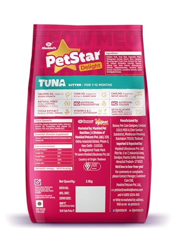 Image of Mankind PetStar Kitten Cat Food - Tuna Flavour (2.8 Kg) | Complete & Balanced Nutrition for Healthy Growth, Digestive & Hairball Care