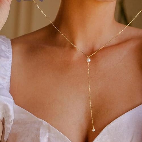 Dainty Pearl Necklaces for Women 14K Gold Plated Layered Pearl Necklace Simple Pearl Choker Necklace Jewelry Gift3