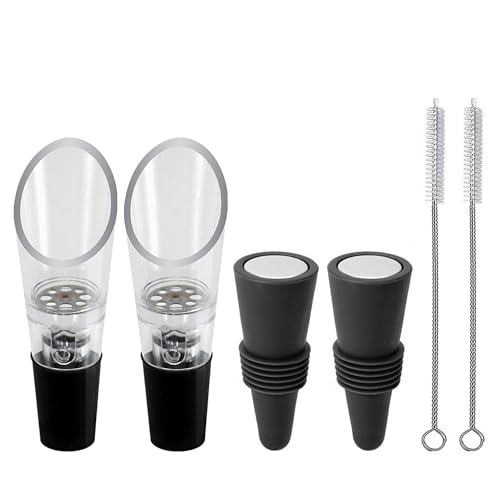 2 vertedores de vino, 2 tapones de vino, 2 cepillos de limpieza, dispensador de vino tinto, ayuda para verter vino, llenador de vino para el hogar, accesorio de vertido de vino, vertedor de vino