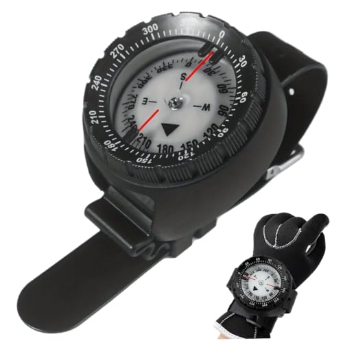 Brújula de buceo impermeable con visión nocturna para muñeca precisa bajo el agua 50m/164ft con banda de TPU negra miniatura 2
