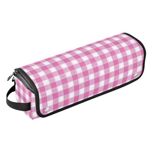 Bolso de Viaje para Herramientas Capilares con Alfombra Resistente al Calor Desmontable, Estuche 2-en-1 para Rizadores y Planchas de Pelo, Organizador para Plancha y Secador, Estampado Rosa a Cuadros miniatura 1