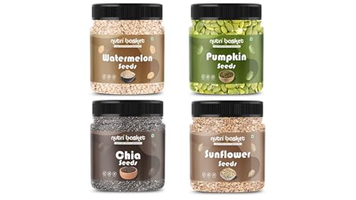 Image of Nutribasket's Combo Pack of Chia Flax Pumpkin Sunflower Seeds || Best Daily Super Seeds Mix | Perfect for Gifting| (200 gm Each, Combo 4 Seeds)
