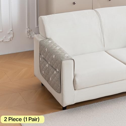Image of House of Quirk 'Mughal Series' Printed Quilted Sofa Cover for 1 /2 /3 /4 Seater - Anti-Slip, Washable Couch Protector Slipcover (2 pcs Armrest, Neem Buti, 80x60 cm)