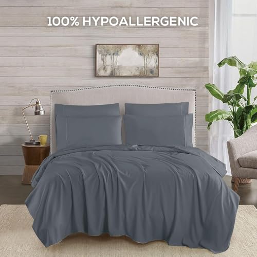 Image of Mueller Luxury 6 PC Full Size Bed Sheets, Super Soft, Deep Pocket up to 16 inch Full Size Sheets, Transfers Heat, Breathes Better, Hypoallergenic, Wrinkle-Resistant, Oeko-TEX, Light Grey