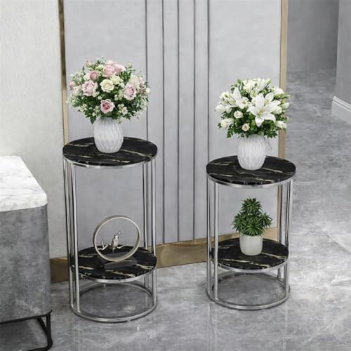 Image of Plant Stand Indoor Outdoor Metal, 2-Tier Modern Plant Shelf, Corner Flower Pot Holder, Plant Stand Table for Living Room Balcony Patio Garden Entryway Set Of 2 (Silver & Black)
