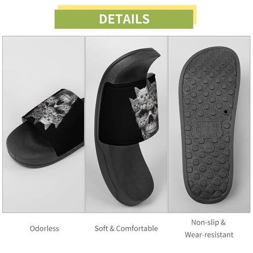 Cats Skull Heads Shower Slippers for Women Men Casual Non-Slip Slide Sandals Beach Bathroom Shoes 7