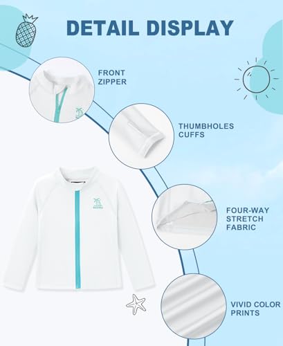 Image of BesserBay Baby Toddler Kids Rashguard Top UPF 50+ Long Sleeve Swim Shirt Zip Up Thumb Holes UV Jacket 12 Months-6 Years