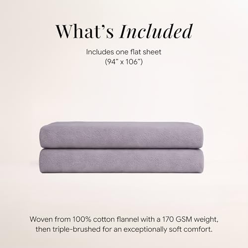 Image of Tribeca Living King Cotton Flannel Flat Sheet Only 170-GSM - Oversized 112 x 106 Inch Dimensions for Generous Bed Coverage - Soft Breathable Bedding in Lavender