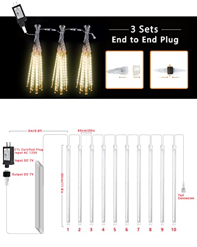 Flacchi Warm White 10 Tubes 240 Led Raindrop Lights Meteor Shower Icicle Lights With Timer Function Cascading Lights Falling Rain Lights For Holiday Party Christmas Decorations #TOP2