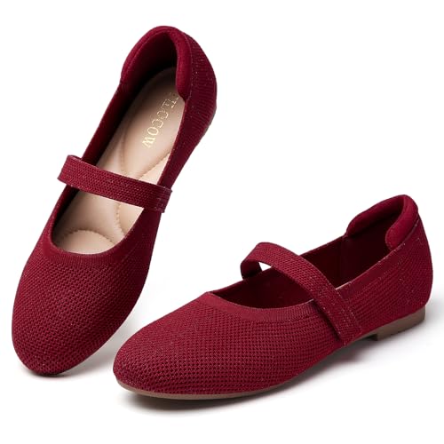 Tilocow Womens Ballet Flats Round Toe Knit Mary Jane Shoes Comfortable Dressy Flats for Women Casual Adjustable Strap Slip On Shoes
