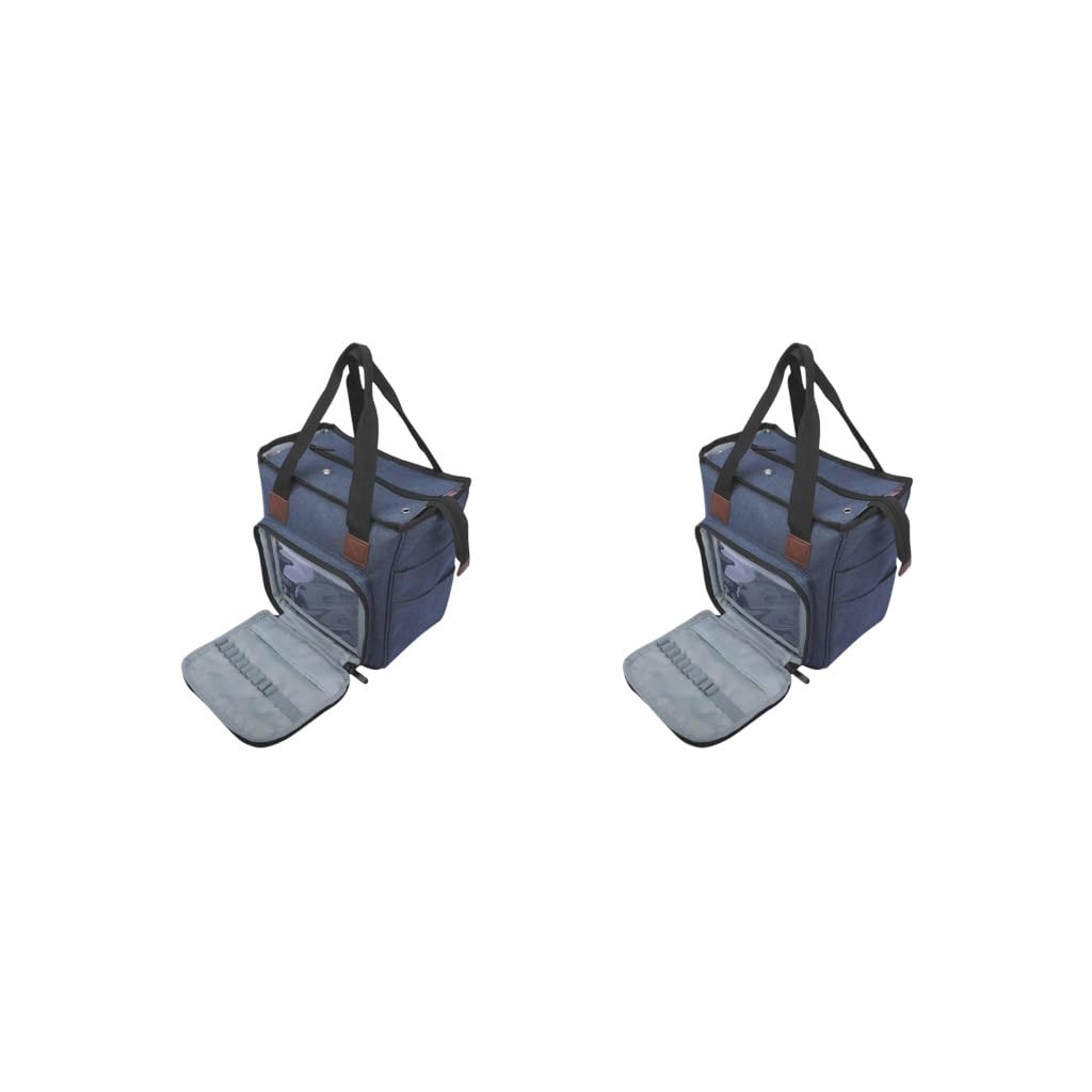 Juego de 2 bolsas de tejer portátiles, bolsa de almacenamiento, accesorios de costura, ganchos de ganchillo, color azul