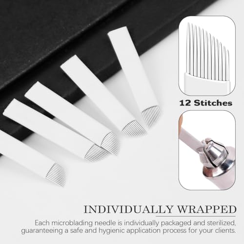 ZJIVQO 50pcs Microblading Blades for Eyebrows Tattoo 12 Pins Sloped Needles for Eyebrow Semi Permanent Makeup Stainless Steel Permanent Makeup Manual Eyebrow Tattoo Needle,White - Image 4