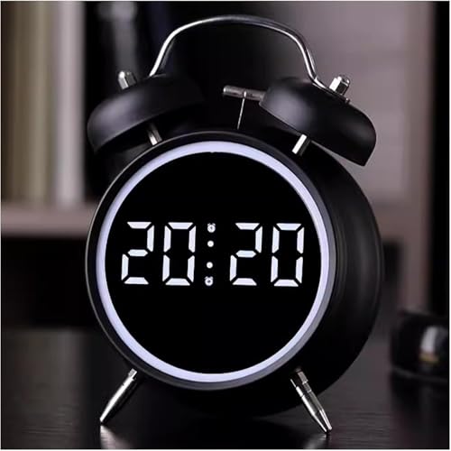Image of Alarm Clock, Digital Alarm Clock with Large LED Display, Silent Round, Small, Analogue, Modern, Digital Clock with Date and Temperature Display, USB Network Connection (Black)