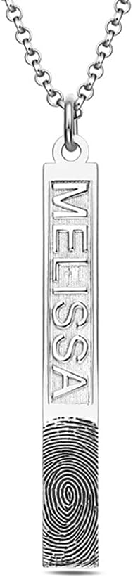 AILIN Custom Fingerprint Necklace Sterling Silver 925 Personalized Father Fingerprint Name Bar Pendant Mother Day Memorial Jewelry Family Anniversary Birthday Gifts For Women Grandmother